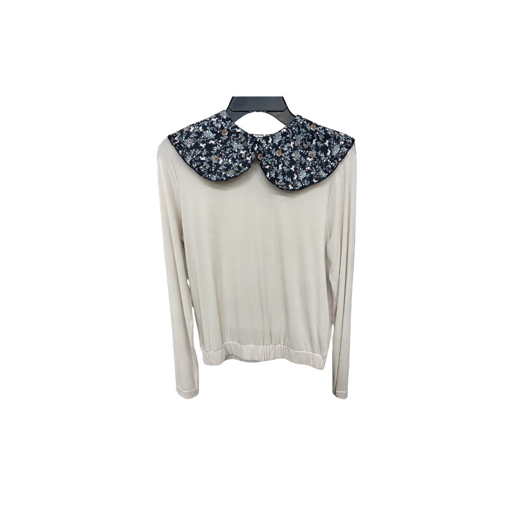 Maple & Cliff Beige Floral Collar Sweater - Size S - Women's Top